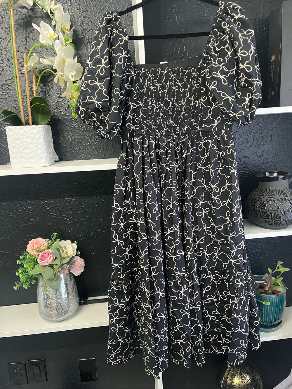 Abercrombie & Fitch Black Midi Dress with Cream Swirl Print - Picture 8 of 13